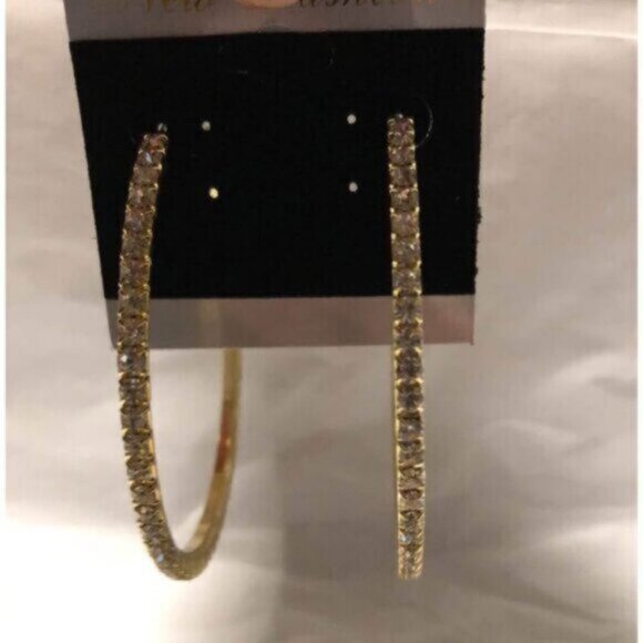 Gold Hoop Rhinestone Earrings - Picture 2 of 5
